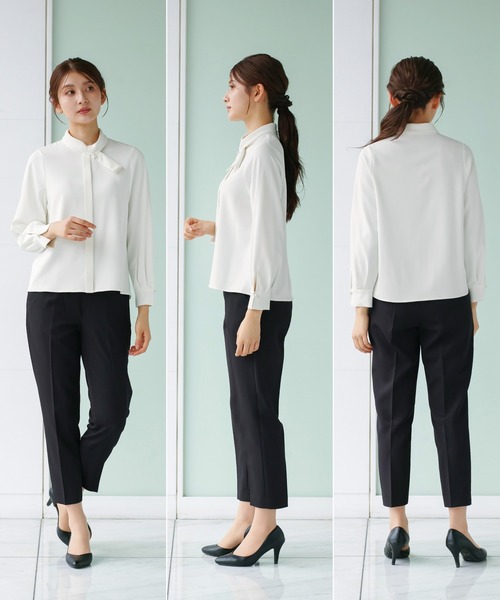 WHITE JOOLA（ホワイトジョーラ）の「【 通勤・セレモニー 】 アシメカラーボウタイブラウス（シャツ/ブラウス・レディース・サックスブルー/ホワイト/ベージュ・S/L/M）」の17枚目の写真