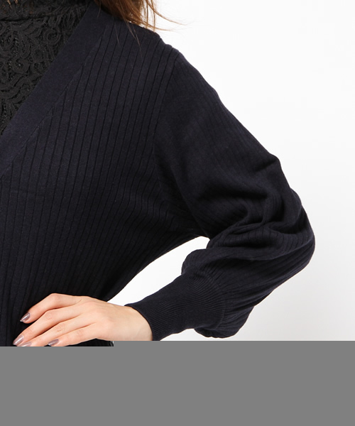 MOUSSY（マウジー）の「VOLUME SLEEVE RIB CARDIGAN（カーディガン/ボレロ・レディース・ベージュ/ネイビー/オフホワイト・FREE）」の12枚目の写真