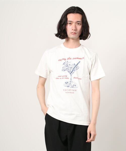 Lens Concave(レンズコンケイブ)の「トロピカルドリンク絵 Tee(Tシャツ/カットソー・メンズ・レッド/ブラック/杢グレー/グリーン/ホワイト・1/2/3)」の2枚目の写真