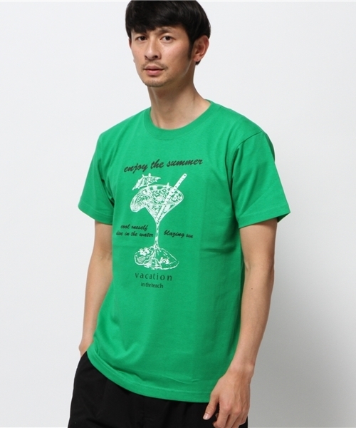 Lens Concave(レンズコンケイブ)の「トロピカルドリンク絵 Tee(Tシャツ/カットソー・メンズ・レッド/ブラック/杢グレー/グリーン/ホワイト・1/2/3)」の4枚目の写真