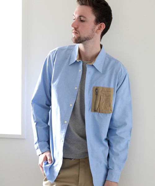 Denime(ドゥニーム)の「ミリタリーポケットレギュラーカラーシャツ(シャツ/ブラウス・メンズ・サックスブルー/ホワイト・LARGE/MEDIUM)」の1枚目の写真