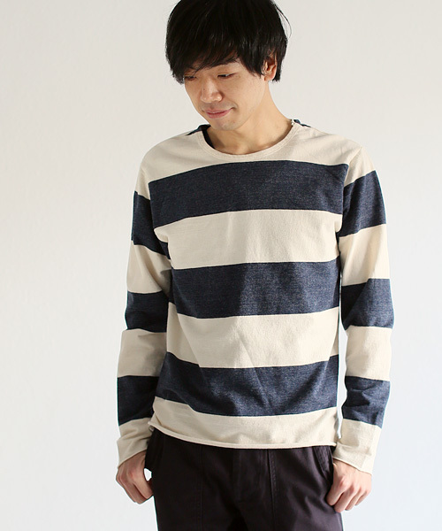 quadro（クオドロ）の「インレイキングボーダーカットオフTシャツ（Tシャツ/カットソー・メンズ・グレー/ベージュ/ネイビー/チャコールグレー・MEDIUM/LARGE）」の4枚目の写真