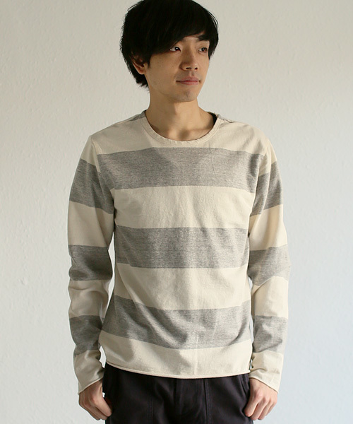 quadro（クオドロ）の「インレイキングボーダーカットオフTシャツ（Tシャツ/カットソー・メンズ・グレー/ベージュ/ネイビー/チャコールグレー・MEDIUM/LARGE）」の2枚目の写真