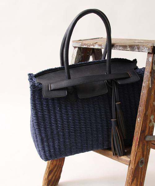 coen(コーエン)の「タッセルコンビボストンカゴバッグ(かごバッグ・レディース・ナチュラル/ネイビー・FREE)」の1枚目の写真