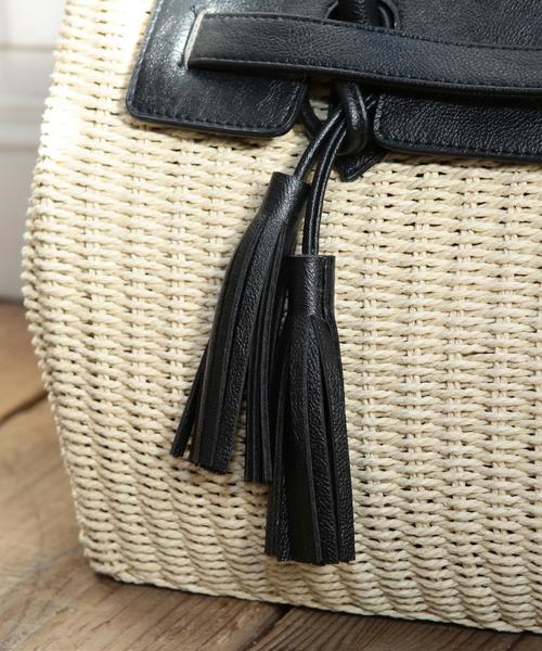 coen(コーエン)の「タッセルコンビボストンカゴバッグ(かごバッグ・レディース・ナチュラル/ネイビー・FREE)」の8枚目の写真