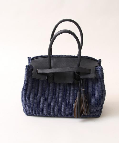 coen(コーエン)の「タッセルコンビボストンカゴバッグ(かごバッグ・レディース・ナチュラル/ネイビー・FREE)」の10枚目の写真