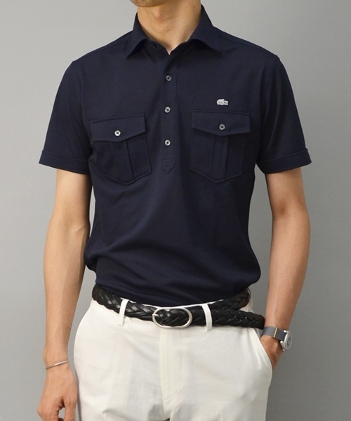 Lacoste ネイビー SHIPS別注 ポロシャツ SHIPS別注】LACOSTE: クラシック ニットリブ ポロシャツ