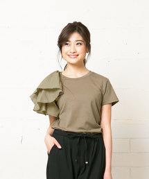 袖フリルTシャツ＊トップス/レディース/半袖[C3403]神戸レタス