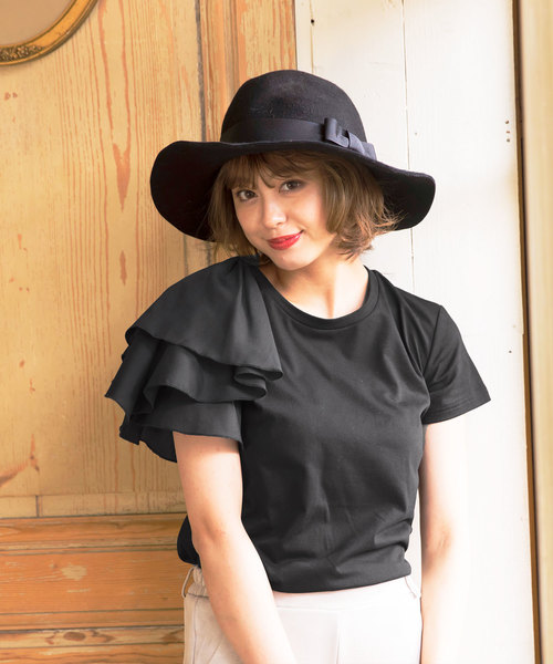 KOBE LETTUCE（コウベレタス）の「袖フリルTシャツ＊トップス/レディース/半袖[C3403]神戸レタス（Tシャツ/カットソー・レディース・オフホワイト/グレイッシュベージュ/ブラック・FREE）」の8枚目の写真