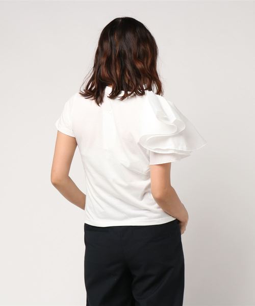 KOBE LETTUCE（コウベレタス）の「袖フリルTシャツ＊トップス/レディース/半袖[C3403]神戸レタス（Tシャツ/カットソー・レディース・オフホワイト/グレイッシュベージュ/ブラック・FREE）」の5枚目の写真