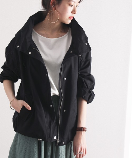 セール】チノツイルマウンテンパーカー フード付きミドル丈コットン