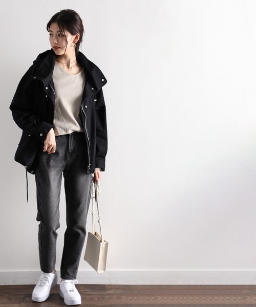 classicalelf（クラシカルエルフ）の「チノツイルマウンテンパーカー　フード付きミドル丈コットン無地ミリタリージャケット(ブルゾン)（マウンテンパーカー・レディース・ブラック/ベージュ/カーキ/カーキブラウン/サンドベージュ/ブラウン/ナチュラル・MEDIUM/LARGE/X-LARGE）」の22枚目の写真