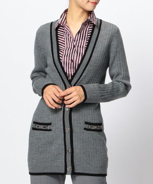 NARACAMICIE（ナラカミーチェ）の「ビット付ミドル丈リブVカーディガン（カーディガン/ボレロ・レディース・ブラック/ネイビー/グレー・MEDIUM/LARGE）」の21枚目の写真