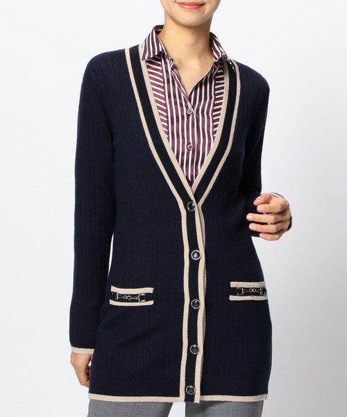 NARACAMICIE（ナラカミーチェ）の「ビット付ミドル丈リブVカーディガン（カーディガン/ボレロ・レディース・ブラック/ネイビー/グレー・MEDIUM/LARGE）」の8枚目の写真