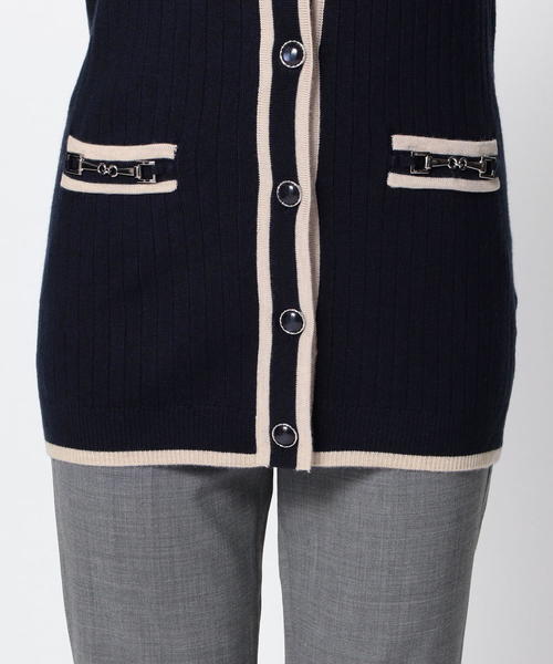 NARACAMICIE（ナラカミーチェ）の「ビット付ミドル丈リブVカーディガン（カーディガン/ボレロ・レディース・ブラック/ネイビー/グレー・MEDIUM/LARGE）」の14枚目の写真
