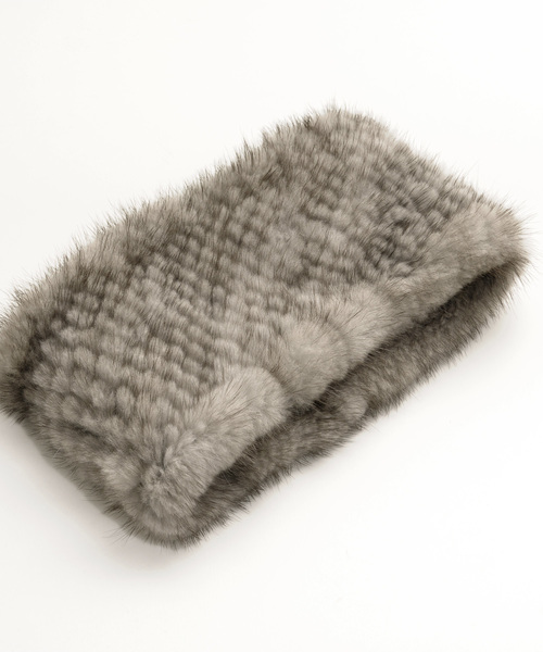 sankyo shokai（サンキョウショウカイ）の「ミンク ファー 編み込み スヌード（ネックウォーマー/スヌード・レディース・ブラック/ダークブラウン/グレー・FREE）」の6枚目の写真