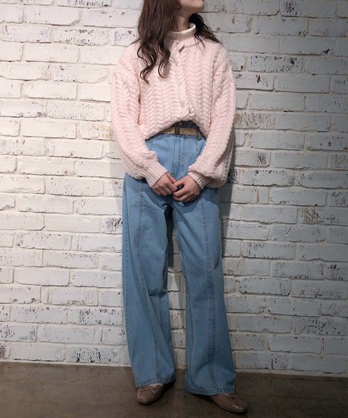 one after another NICE CLAUP（ワンアフターアナザーナイスクラップ）の「ハートケーブル編みカーディガン（カーディガン/ボレロ・レディース・ライトグレー/ベージュ/ピンク/アイボリー/ブルーグレー・FREE）」の10枚目の写真