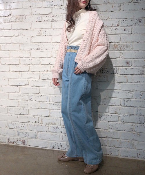 one after another NICE CLAUP（ワンアフターアナザーナイスクラップ）の「ハートケーブル編みカーディガン（カーディガン/ボレロ・レディース・ライトグレー/ベージュ/ピンク/アイボリー/ブルーグレー・FREE）」の11枚目の写真