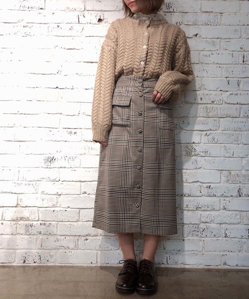 one after another NICE CLAUP（ワンアフターアナザーナイスクラップ）の「ハートケーブル編みカーディガン（カーディガン/ボレロ・レディース・ライトグレー/ベージュ/ピンク/アイボリー/ブルーグレー・FREE）」の14枚目の写真