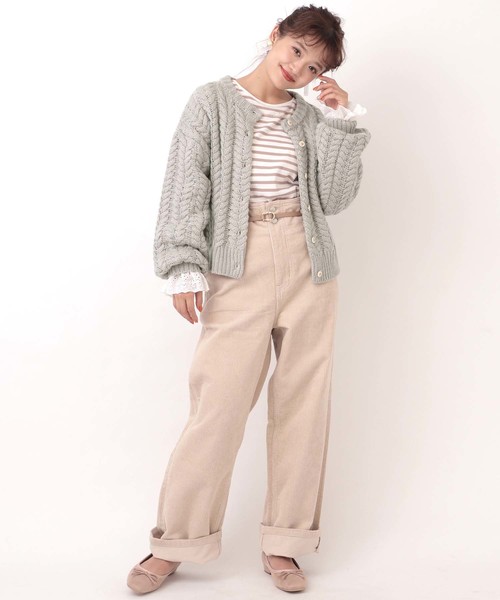 one after another NICE CLAUP（ワンアフターアナザーナイスクラップ）の「ハートケーブル編みカーディガン（カーディガン/ボレロ・レディース・ライトグレー/ベージュ/ピンク/アイボリー/ブルーグレー・FREE）」の20枚目の写真