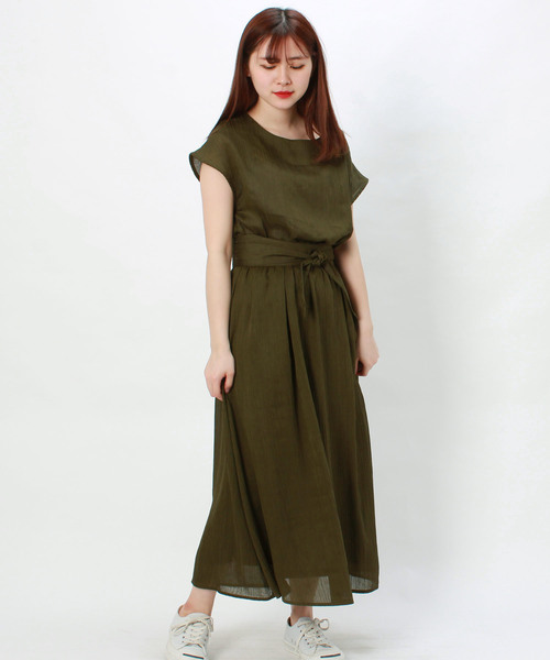 RUDY（ルディー）の「シワ加工フレンチスリーブ　ワンピース（ワンピース・レディース・ベージュ/ネイビー/カーキ・MEDIUM/LARGE）」の9枚目の写真