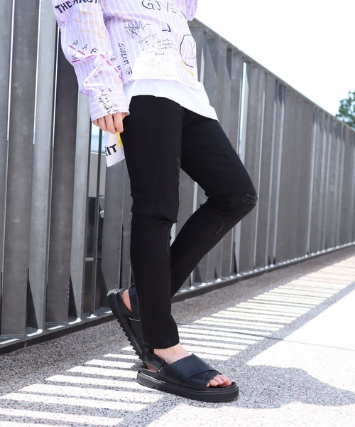 AFYF（エーエフワイエフ）の「AFYF BASIC OVSIZE SKINNY DENIM CRUSH/デニムオーバーサイズ ストレッチ スキニーパンツ クラッシュ（デニムパンツ・メンズ・ブラック/ライトインディゴブルー/ケミカルウォッシュ・SMALL/MEDIUM/LARGE）」の2枚目の写真