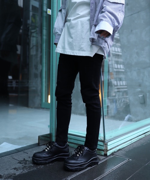 AFYF（エーエフワイエフ）の「AFYF BASIC OVSIZE SKINNY DENIM CRUSH/デニムオーバーサイズ ストレッチ スキニーパンツ クラッシュ（デニムパンツ・メンズ・ブラック/ライトインディゴブルー/ケミカルウォッシュ・SMALL/MEDIUM/LARGE）」の4枚目の写真