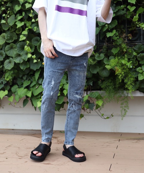 AFYF（エーエフワイエフ）の「AFYF BASIC OVSIZE SKINNY DENIM CRUSH/デニムオーバーサイズ ストレッチ スキニーパンツ クラッシュ（デニムパンツ・メンズ・ブラック/ライトインディゴブルー/ケミカルウォッシュ・SMALL/MEDIUM/LARGE）」の20枚目の写真