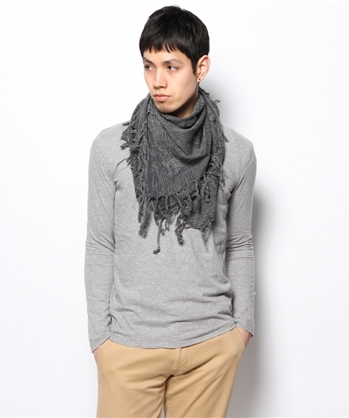 goa（ゴア）の「ムラ染アフガンストール×VネックロンTセット（アンサンブル・メンズ・キナリ/グレー・FREE）」の2枚目の写真
