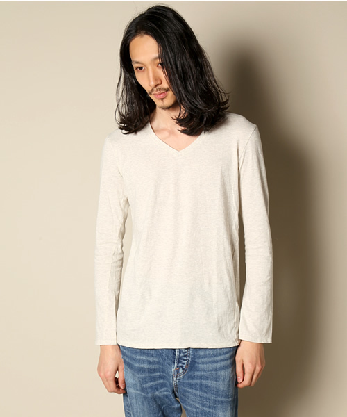 goa（ゴア）の「ムラ染アフガンストール×VネックロンTセット（アンサンブル・メンズ・キナリ/グレー・FREE）」の5枚目の写真