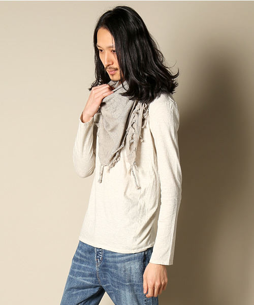 goa（ゴア）の「ムラ染アフガンストール×VネックロンTセット（アンサンブル・メンズ・キナリ/グレー・FREE）」の9枚目の写真