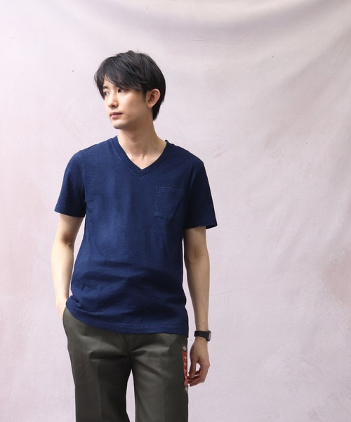 Healthknit（ヘルスニット）の「∴【 Healthknit / ヘルスニット 】 インディゴスラブVネック半袖ポケットTシャツ　10101　SIP（Tシャツ/カットソー・メンズ・その他2/インディゴブルー/その他1/ブルー・MEDIUM/LARGE/SMALL）」の2枚目の写真