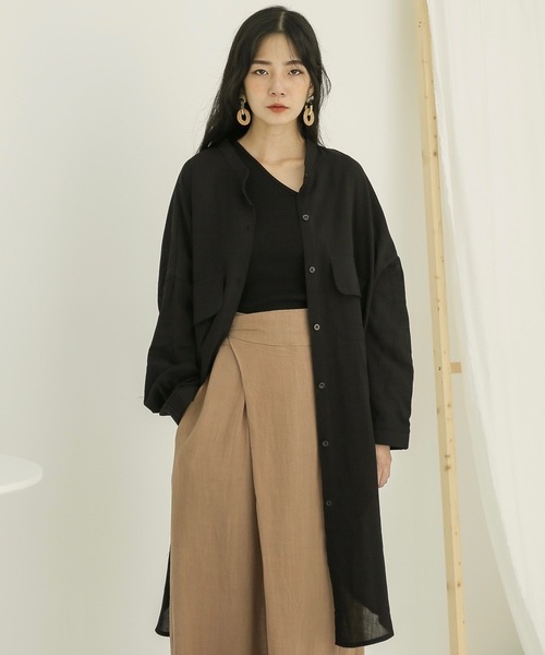 Neuna ヌナ の 麻リネン調 バンドカラー ロングシャツワンピース ロングカーディガン 2way ワンピース Wear Neuna ヌナ の 麻リネン調 バンドカラー ロングシャツワンピース ロングカーディガン 2way ワンピース Wear