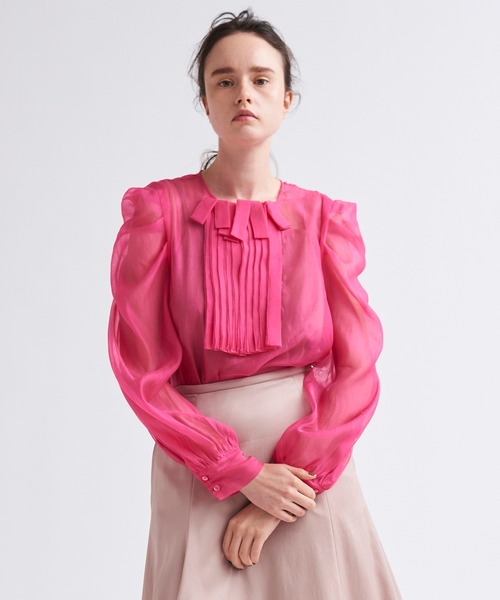 シアーオーガンジーフリルブラウス シャツ ブラウス Lanvin Bleu ランバンオンブルー のファッション セール En トップス En Lanvin