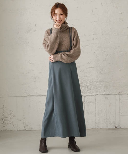 La-gemme(ラジェム)の「マキシ丈スカートサロペ(サロペット/オーバーオール・レディース・カーキブラウン/ブルー/ブラック/ブラウン/グレー系その他/スモークピンク・L/M)」の2枚目の写真
