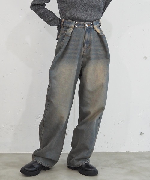 【大きいサイズ 】23区 DENIM ブラックデニム　調整可能ウエストフック セール】【2024AW新色登場】ウエストフックルーズデニム[2サイズ