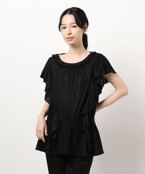 GGD（ジージーディー）の「HAVE A NICE TRIP / ウォッシャブルアサラッフルスリーブ（タンクトップ・レディース・サンドグレー/ベージュ/カーキ/ブラック・LL/L）」の3枚目の写真