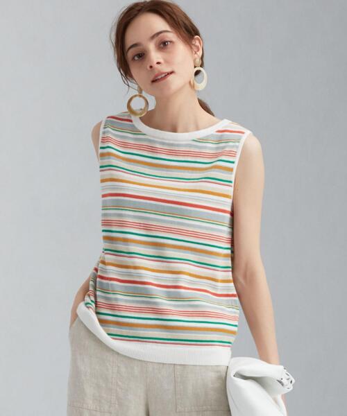 green label relaxing（グリーンレーベルリラクシング）の「[ 手洗い可能 ] CFC マルチ ボーダー ノースリーブ プルオーバー ニット（ニット/セーター・レディース・ブラック/オレンジ・FREE）」の9枚目の写真