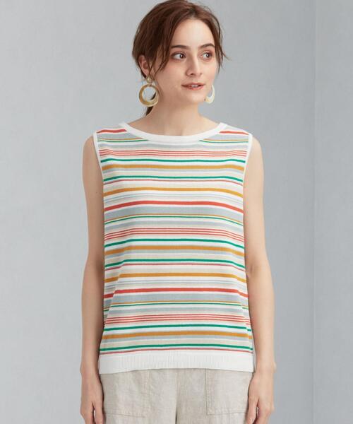 green label relaxing（グリーンレーベルリラクシング）の「[ 手洗い可能 ] CFC マルチ ボーダー ノースリーブ プルオーバー ニット（ニット/セーター・レディース・ブラック/オレンジ・FREE）」の6枚目の写真