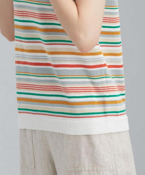 green label relaxing（グリーンレーベルリラクシング）の「[ 手洗い可能 ] CFC マルチ ボーダー ノースリーブ プルオーバー ニット（ニット/セーター・レディース・ブラック/オレンジ・FREE）」の4枚目の写真