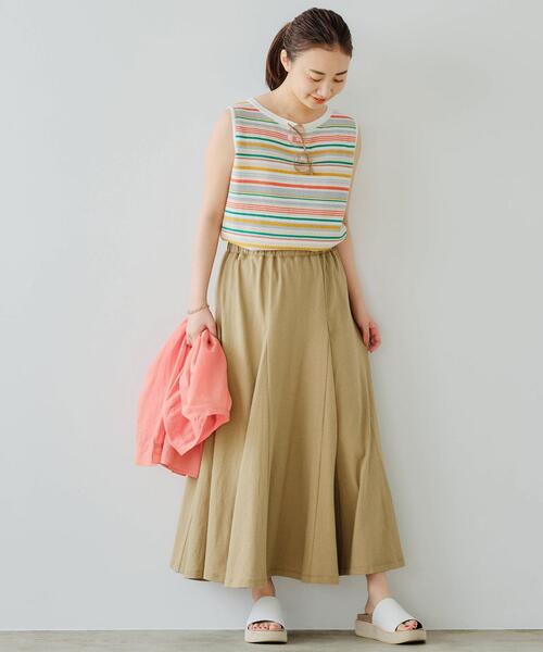 green label relaxing（グリーンレーベルリラクシング）の「[ 手洗い可能 ] CFC マルチ ボーダー ノースリーブ プルオーバー ニット（ニット/セーター・レディース・ブラック/オレンジ・FREE）」の14枚目の写真