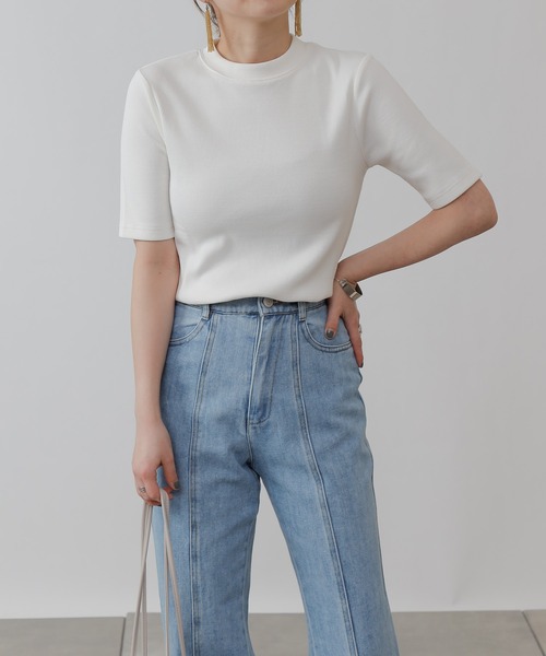 COLONY 2139(コロニートゥーワンスリーナイン)の「ギザコットンリブ5分袖Tシャツ(Tシャツ/カットソー・レディース・ブラック/ブルー/オフホワイト・SMALL/MEDIUM/LARGE)」の12枚目の写真