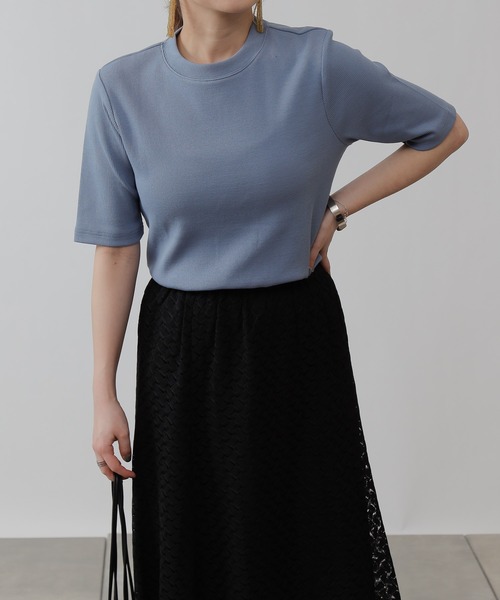 COLONY 2139(コロニートゥーワンスリーナイン)の「ギザコットンリブ5分袖Tシャツ(Tシャツ/カットソー・レディース・ブラック/ブルー/オフホワイト・SMALL/MEDIUM/LARGE)」の7枚目の写真