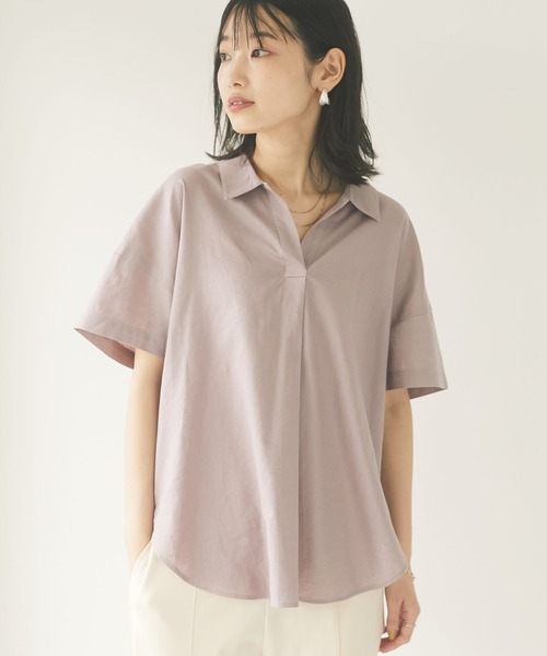 CRAFT STANDARD BOUTIQUE（クラフトスタンダードブティック）の「スキッパーリネンブレンドシャツ　＊◇（シャツ/ブラウス・レディース・ベージュ/ブルー系その他4/ネイビー/パープル/ストライプ/ブルー/オレンジ/アイボリー・FREE）」の7枚目の写真