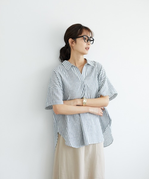 CRAFT STANDARD BOUTIQUE（クラフトスタンダードブティック）の「スキッパーリネンブレンドシャツ　＊◇（シャツ/ブラウス・レディース・ベージュ/ブルー系その他4/ネイビー/パープル/ストライプ/ブルー/オレンジ/アイボリー・FREE）」の11枚目の写真