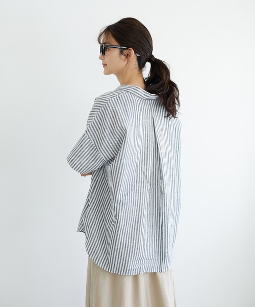 CRAFT STANDARD BOUTIQUE（クラフトスタンダードブティック）の「スキッパーリネンブレンドシャツ　＊◇（シャツ/ブラウス・レディース・ベージュ/ブルー系その他4/ネイビー/パープル/ストライプ/ブルー/オレンジ/アイボリー・FREE）」の13枚目の写真