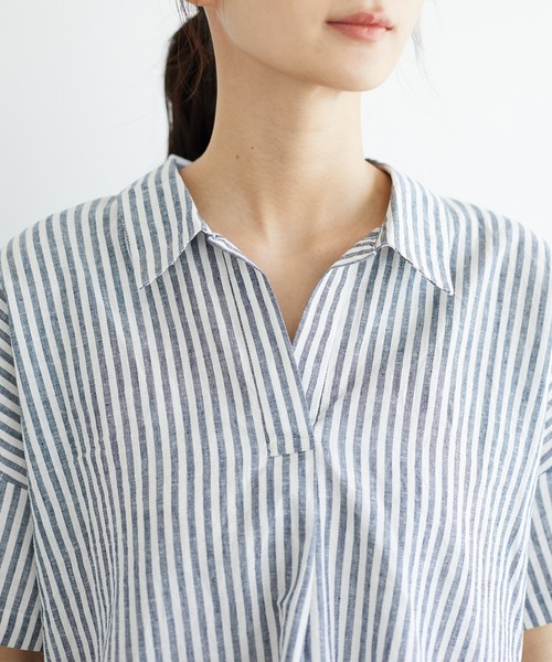 CRAFT STANDARD BOUTIQUE（クラフトスタンダードブティック）の「スキッパーリネンブレンドシャツ　＊◇（シャツ/ブラウス・レディース・ベージュ/ブルー系その他4/ネイビー/パープル/ストライプ/ブルー/オレンジ/アイボリー・FREE）」の15枚目の写真