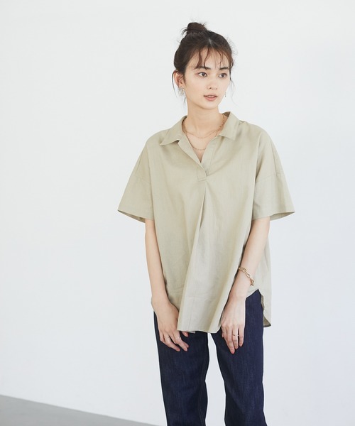 CRAFT STANDARD BOUTIQUE（クラフトスタンダードブティック）の「スキッパーリネンブレンドシャツ　＊◇（シャツ/ブラウス・レディース・ベージュ/ブルー系その他4/ネイビー/パープル/ストライプ/ブルー/オレンジ/アイボリー・FREE）」の20枚目の写真
