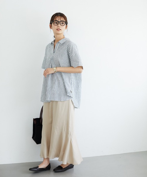 CRAFT STANDARD BOUTIQUE（クラフトスタンダードブティック）の「スキッパーリネンブレンドシャツ　＊◇（シャツ/ブラウス・レディース・ベージュ/ブルー系その他4/ネイビー/パープル/ストライプ/ブルー/オレンジ/アイボリー・FREE）」の10枚目の写真