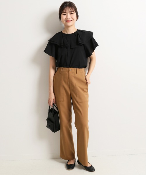 SLOBE IENA（スローブイエナ）の「ドビードットカスケードカラーブラウス【手洗い可能】◆（シャツ/ブラウス・レディース・ホワイト/ブラック/ピンク・FREE）」の4枚目の写真